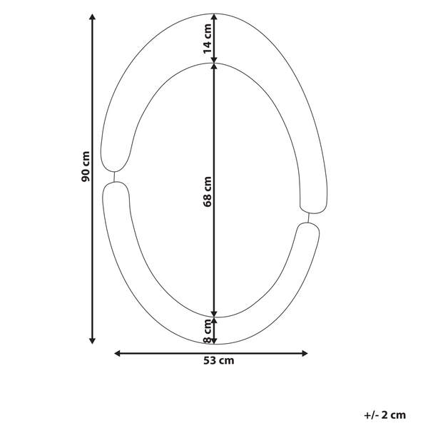 Technische Zeichnung eines Toilettensitzes mit Maßangaben