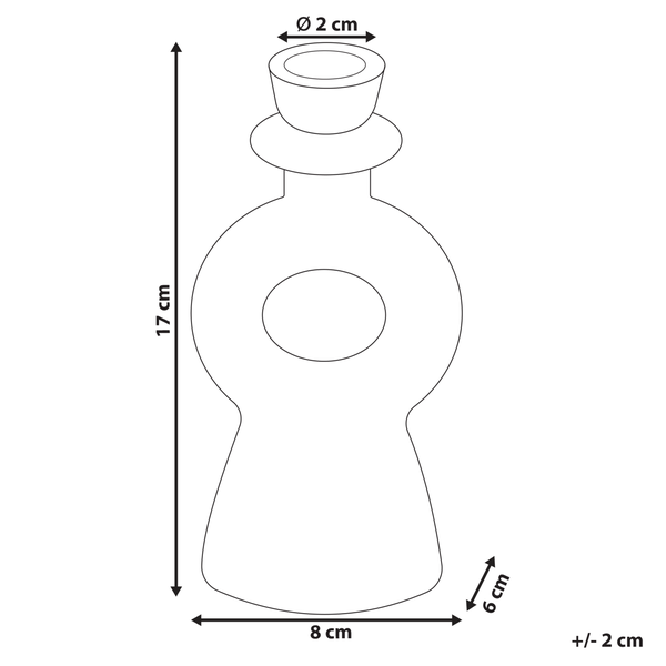 Skizze einer Glasflasche mit den Massen 17 x 8 Zentimeter