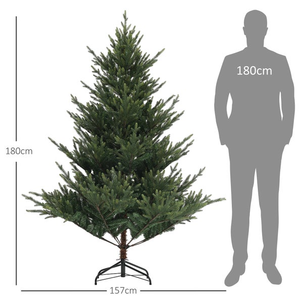HOMCOM Künstlicher Weihnachtsbaum, 180 cm Christbaum mit 1046 Spitzen, Stahlständer, schwer entflammbar, für Weihnachten Deko, Indoor, Grün