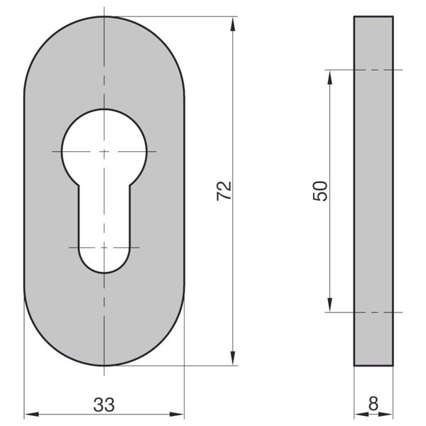 BASI Schmalrahmen-Rosettenpaar aus Edelstahl ZBR 3250 PZ oval für Türstärken von 38-45 mm geeignet