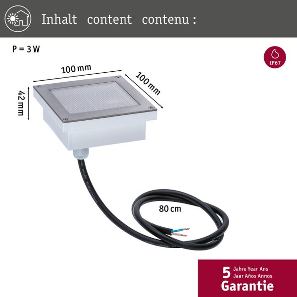 LED Bodeneinbauleuchte Smart Home Zigbee 3.0 Brick insektenfreundlich IP67 eckig 100x100mm Tunable Warm 1W 18lm 230V Edelstahl Edelstahl