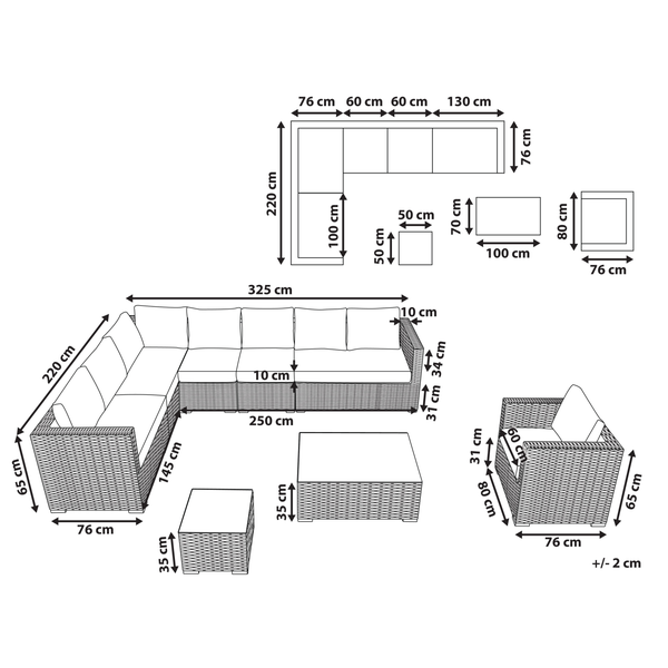 Lounge Set mit Tisch 8-Sitzer XXL rechtsseitig modular Polyrattan Dunkelbraun