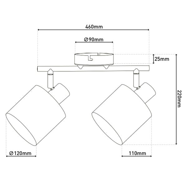 2er Wand- und Deckenleuchte MARON aus Metall satiniert-matt mit Stoffschirmen  in Braun, mit E14-Fassung, Lampe für Wohnzimmer, Esszimmer, Flur und Büro,  46 x 12 cm