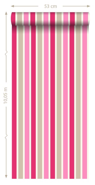 ESTAhome Tapete Streifen Rosa und Beige - 53 cm x 10.05 m - 116513
