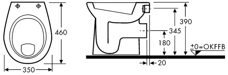 Calmwaters® Stand WC Weiß Universal, ovale Standtoilette mit Spülrand, Flachspüler Abgang waagerecht, klassische Toilette, Sanitärkeramik, bodenstehendes WC, Weiß, 07AB2317