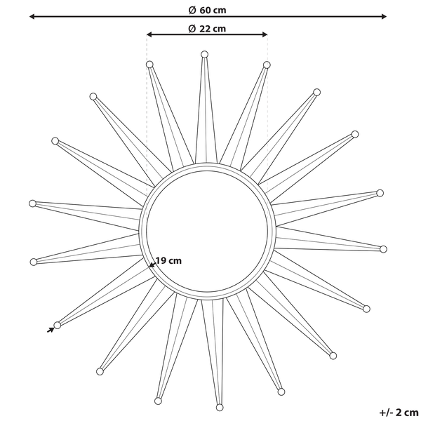 Technische Zeichnung eines Spiegels mit einem Durchmesser von 60 Zentimetern.
