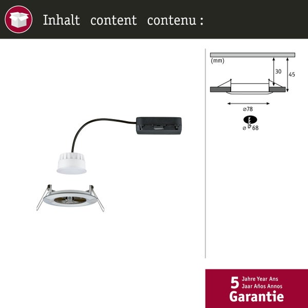 LED Einbauleuchte Nova Coin IP44 rund 78mm Tunable White 6W 530lm 230V Eisen gebürstet Aluminium
