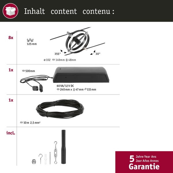 CorDuo Seilsystem Cardan Basisset GU5,3 max. 8x7,5W 230/12V Schwarz matt