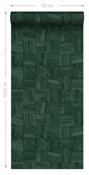 Origin Wallcoverings Tapete quadratische Holzstücke Dunkelgrün - 50 x 900 cm - 347934