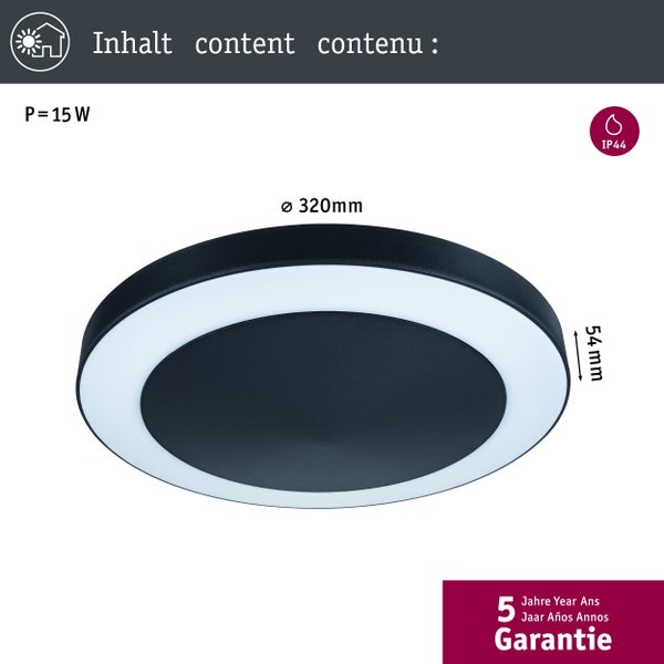 LED Deckenleuchte Smart Home Zigbee 3.0 Circula Dämmerungssensor insektenfreundlich IP44 rund 320mm Tunable Warm 14W 880lm 230V Anthrazit Kunststoff