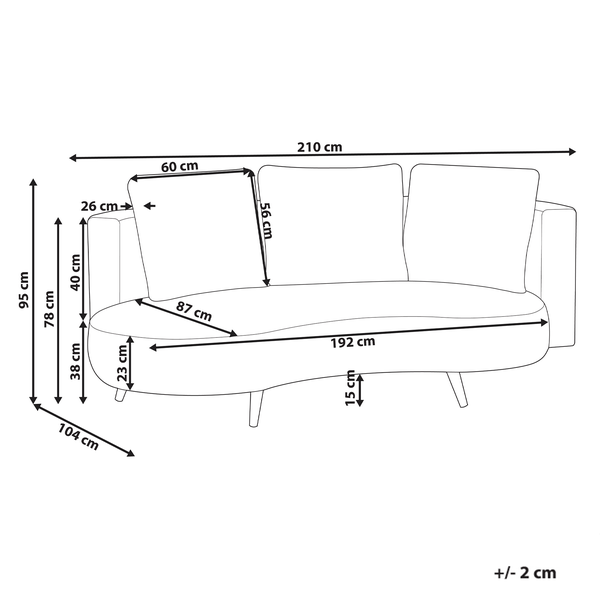 Skizze eines Sofas mit Maßangaben