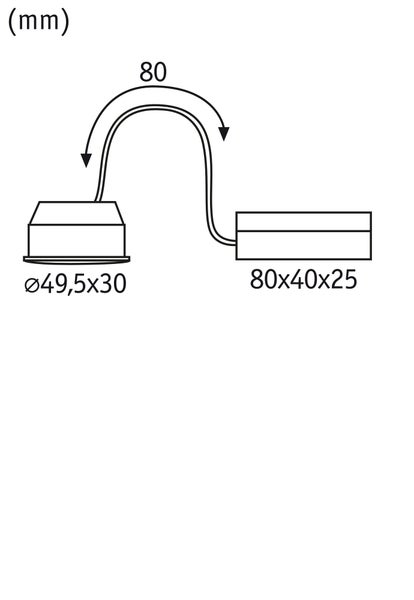 Technische Zeichnung mit Maßangaben für ein Bauelement