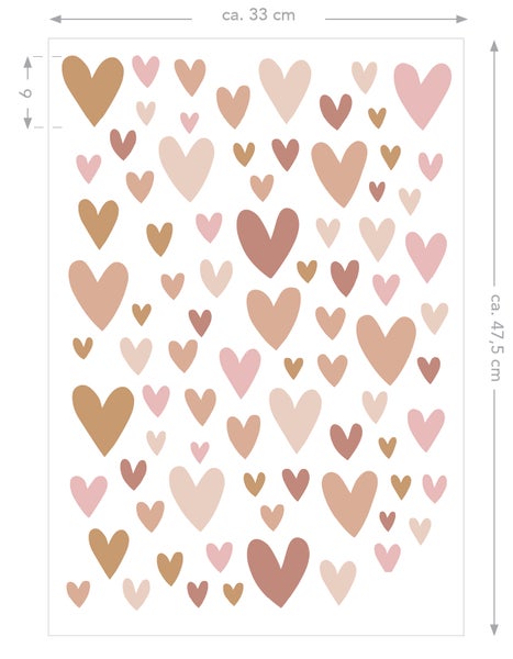 ESTAhome Wandtattoo Herzchen Terrakotta, Rosa und Beige - 33 x 47.5 cm - 156117