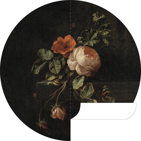ESTAhome selbstklebende runde Tapete Blumenstillleben Dunkelrot und Schwarz - Ø 140 cm - 159014