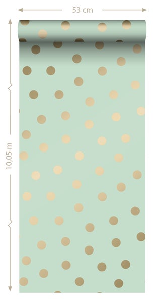 ESTAhome Tapete Punkte Mintgrün und Gold - 53 cm x 10.05 m - 139245
