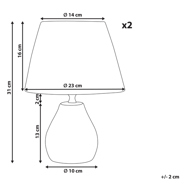 Tischlampe 2er Set ARWADITO Keramik Grau