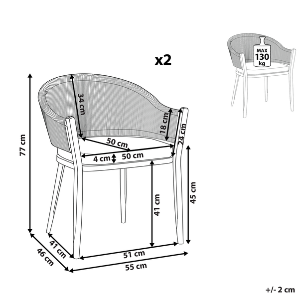 Set mit 2 Stühlen und Sitzkissen MILETO Metall Grau