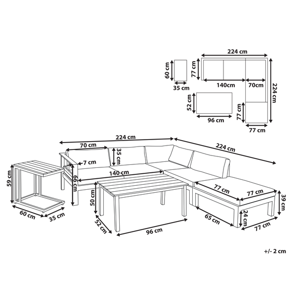 Garten Ecksofa mit Tisch 5-Sitzer MESSINA linksseitig Metall Grün