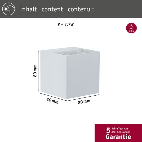 LED Wandleuchte Cybo IP65 eckig 80x80mm 2700K 2x3,5W 355lm / 355lm 230V 40-120° Weiß Aluminium