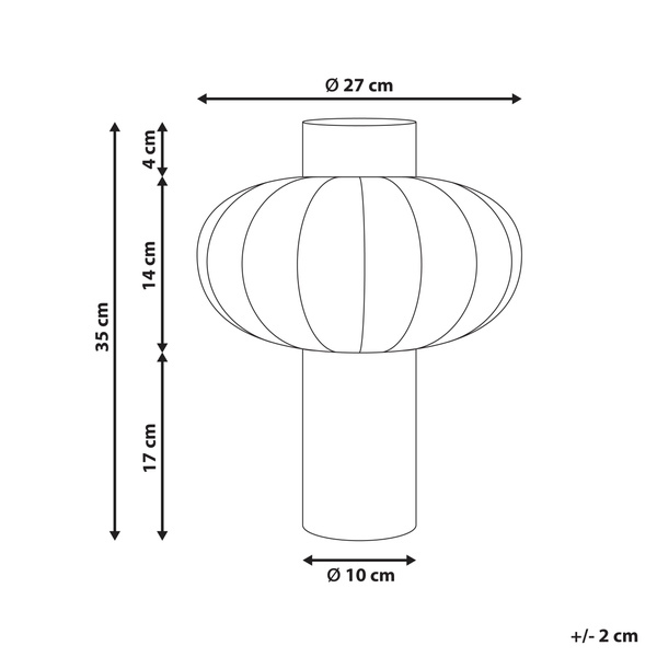 Abmessungen der Lampe: Gesamthöhe 35 cm, Lampenschirmdurchmesser 27 cm, Fußdurchmesser 10 cm