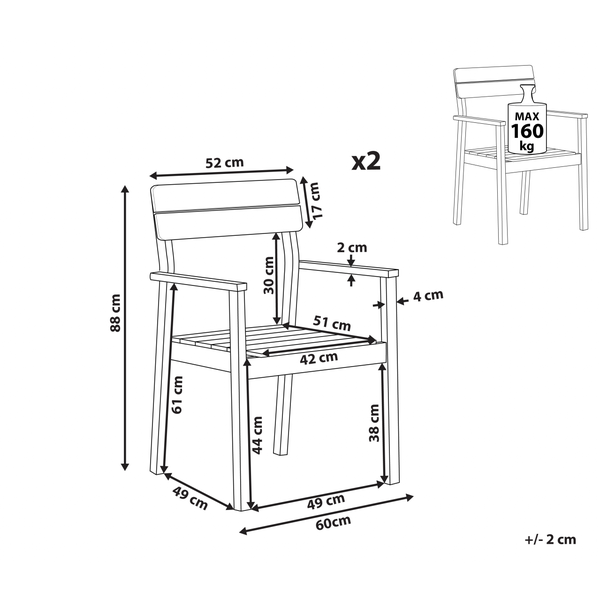 Gartenstuhl 2er Set FORNELLI Akazienholz Braun