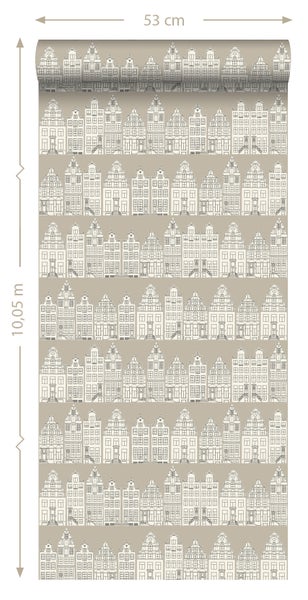ESTAhome Tapete Amsterdamer Grachtenhäuser Beige - 53 cm x 10.05 m - 137713