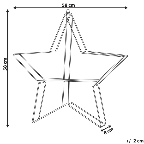 Abmessungen eines Sterns zur Dekoration, 58 x 58 cm