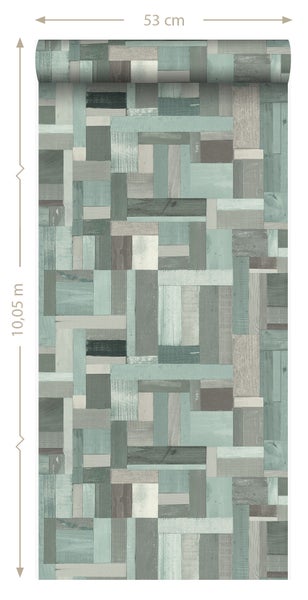 Origin Wallcoverings Tapete Altholz-Motiv Graugrün - 53 cm x 10.05 m - 337225