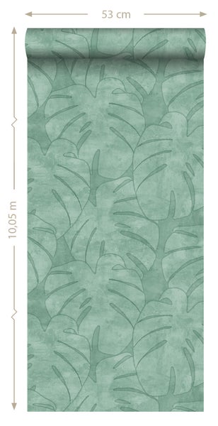ESTAhome Tapete Monstera-Blätter Mintgrün - 53 cm x 10.05 m - 139003