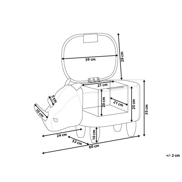 Abmessungen des Nashorn Hockers mit Stauraum