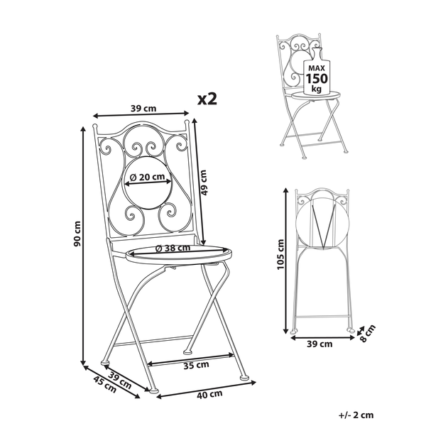 Abmessungen eines Gartenstuhls, maximale Belastung 150 Kilogramm