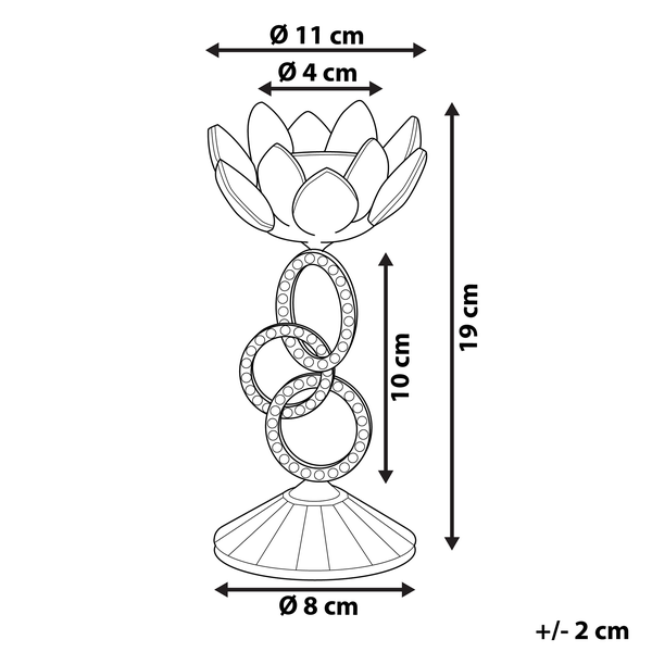 Abbildung mit Maßangaben für einen Teelichthalter.
