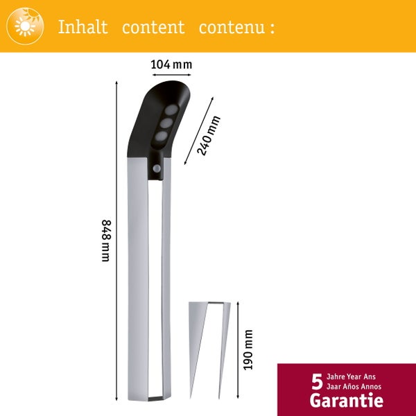 Solar LED Pollerleuchte Soley Bewegungsmelder IP44 3000K 42lm Anthrazit