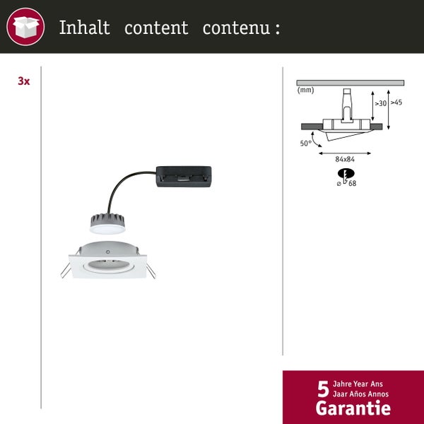 LED Einbauleuchte Nova Plus Coin Basisset schwenkbar eckig 84x84mm 50° Coin 3x6W 3x470lm 230V dimmbar 2700K Weiß matt