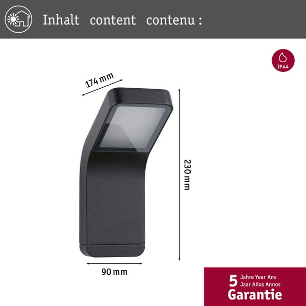 LED Außenwandleuchte Kulma seewasserresistent IP44 90x174mm 3000K 7,5W 520lm 230V Anthrazit Aluminium