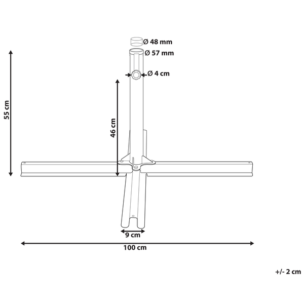 Technische Zeichnung eines Sonnenschirmständers mit Maßangaben