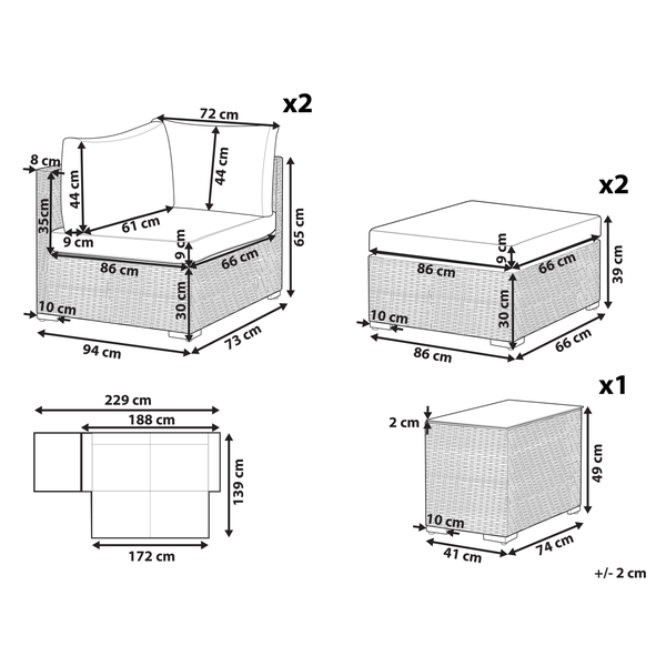 Abmessungen des Gartenmöbel Sets