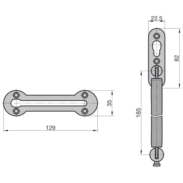 BASI Türkette TK 21 Silber Standard-Türkette mit Kratzschutz für Wohneingangstüren Gehärtete Türkette Länge 185 mm