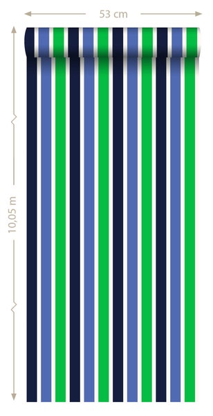 ESTAhome Tapete Streifen Marineblau und Grün - 53 cm x 10.05 m - 115819