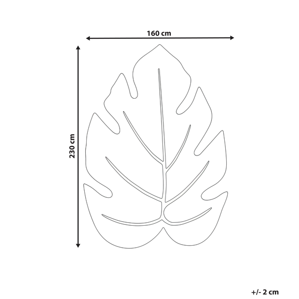 Grüner Teppich in Form eines Monstera-Blattes mit Blattadern.
