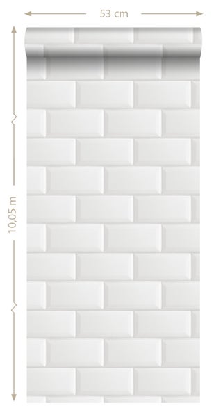 ESTAhome Tapete Fliesenmuster Weiß - 53 cm x 10.05 m - 139120
