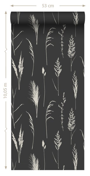 ESTAhome Tapete Pampasgras Antrazitgrau - 50 x 900 cm - 139389