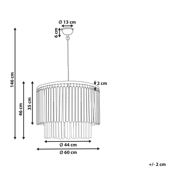 Technische Zeichnung einer Hängeleuchte mit Abmessungen