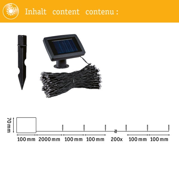 Solar LED Lichterkette Aurinka IP44 3000K 200x6lm Schwarz