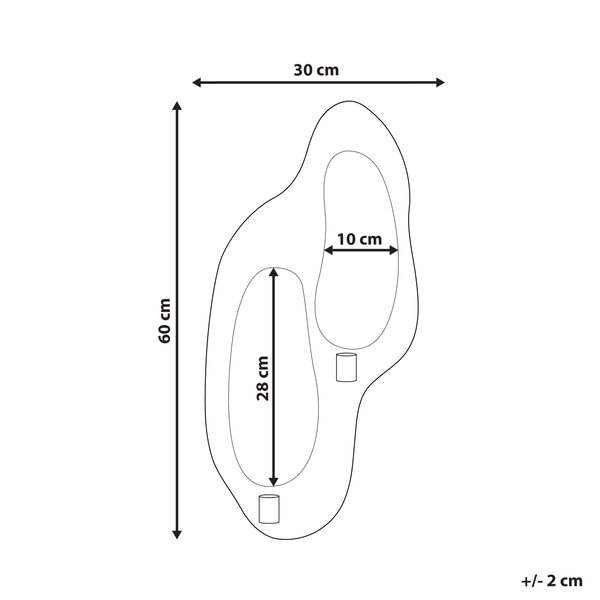 Abmessungen Spiegel: 60 cm Höhe, 30 cm Breite, 10 cm Tiefe, 28 cm Länge