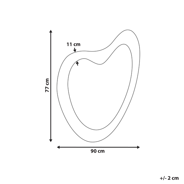 Abmessungen eines Spiegels: 77 cm hoch und 90 cm breit