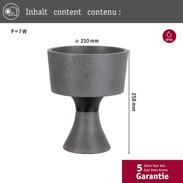 LED Lichtobjekt Concrea IP65 210mm 3000K 5,5W 350lm 230V Schwarzer Sandstein