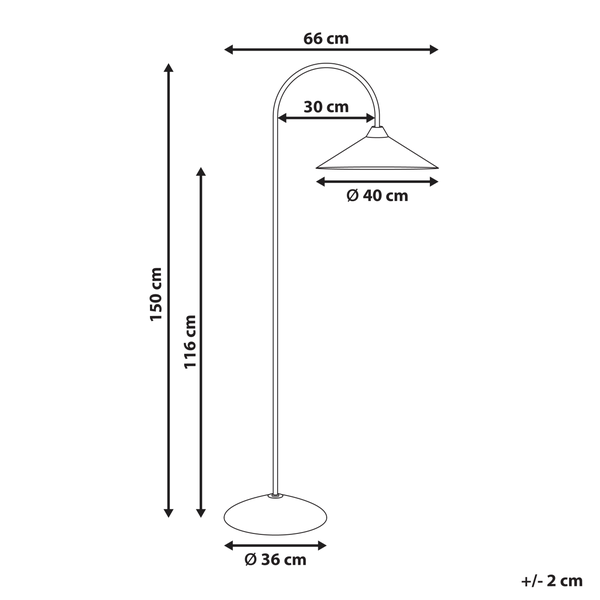 Abmessungen einer Stehlampe mit Lampenschirm, Gesamthöhe 150 cm