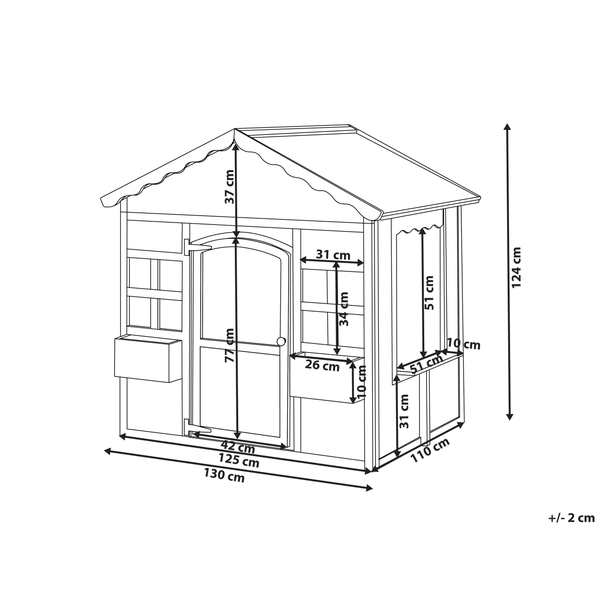 Technische Zeichnung des Kinder-Spielhauses mit Maßangaben