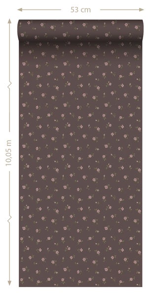 ESTAhome Tapete Blumenmuster Braun und Rosa - 50 x 900 cm - 139835